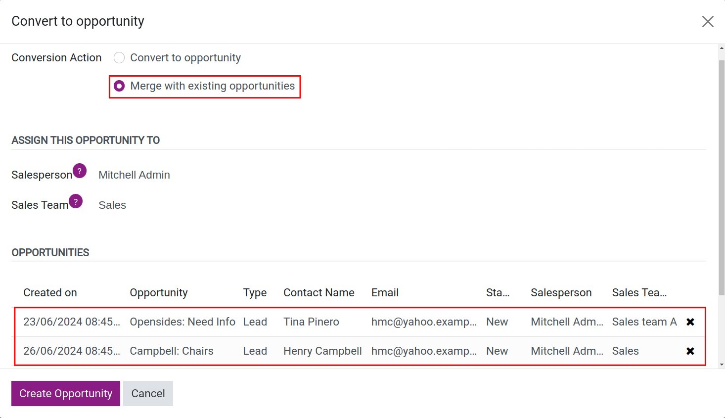 Merge Opportunities suggestion CRM Viindoo