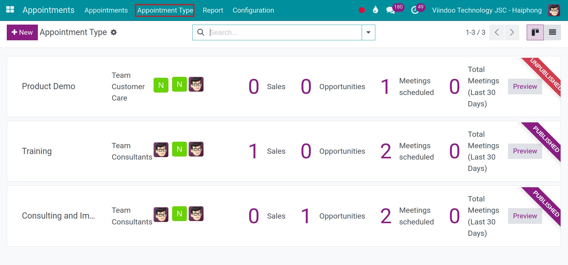 Go to Appointment type view.