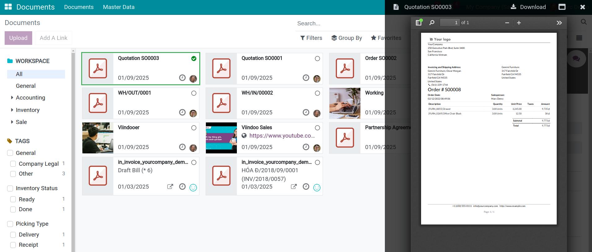 Preview documents content in Viindoo