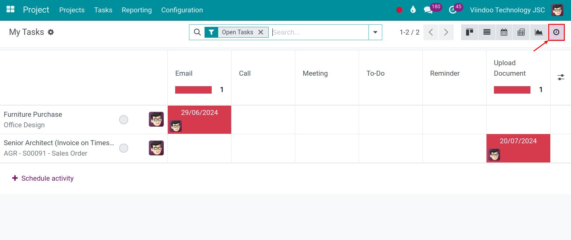 Task in Activity view - Viindoo Project