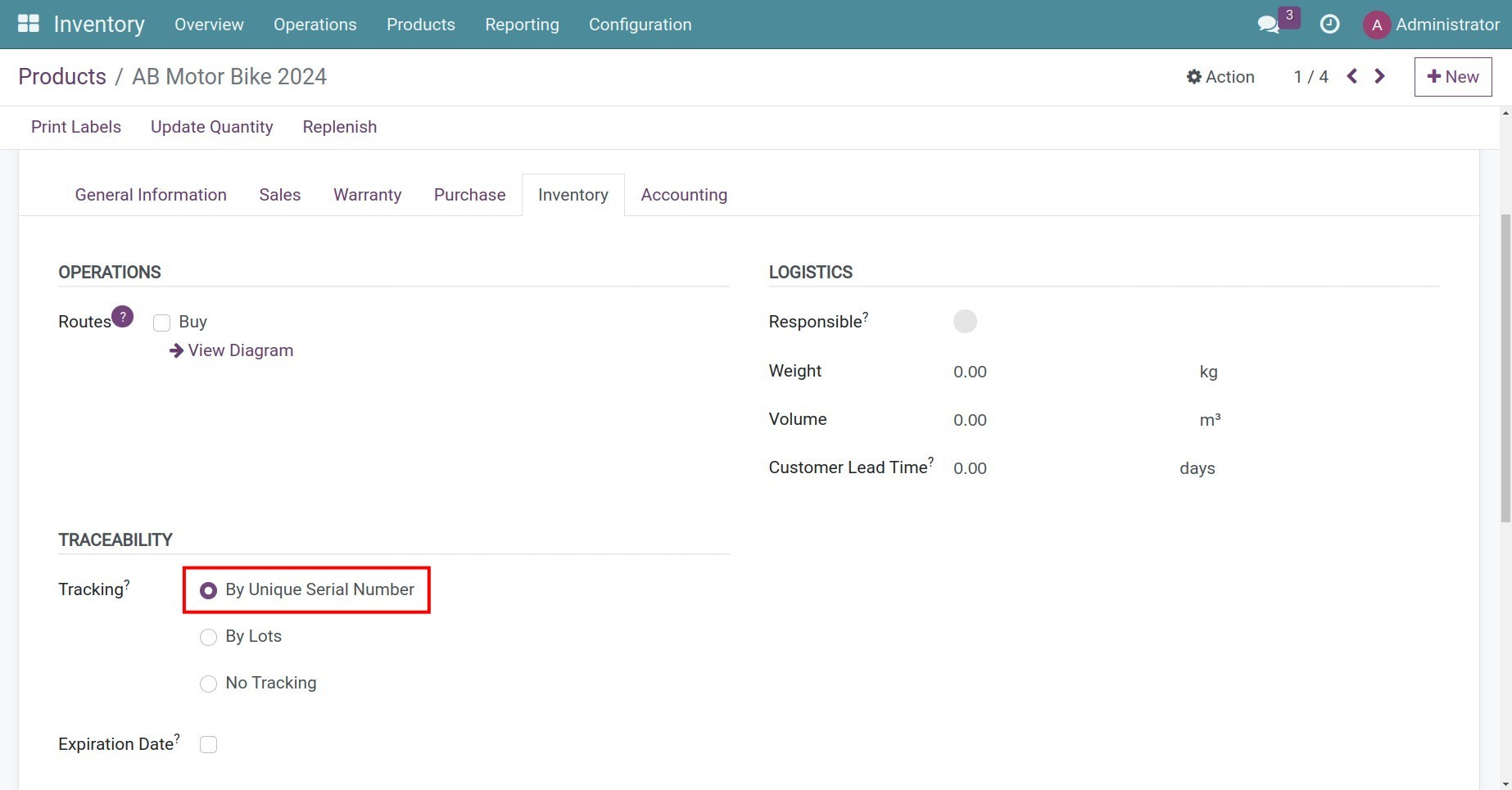 Select tracking by unique serial number