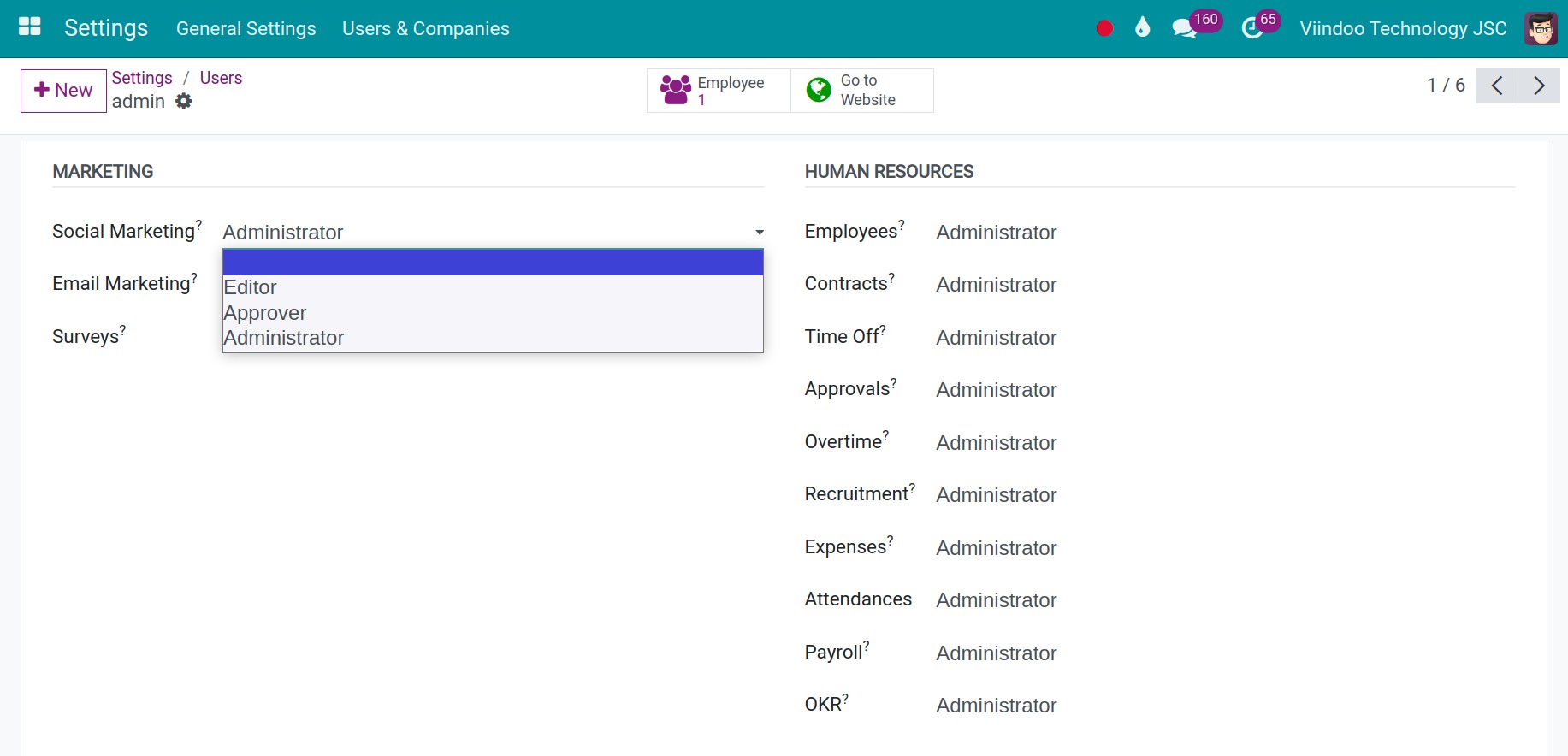 Configure access rights for the Social Marketing app