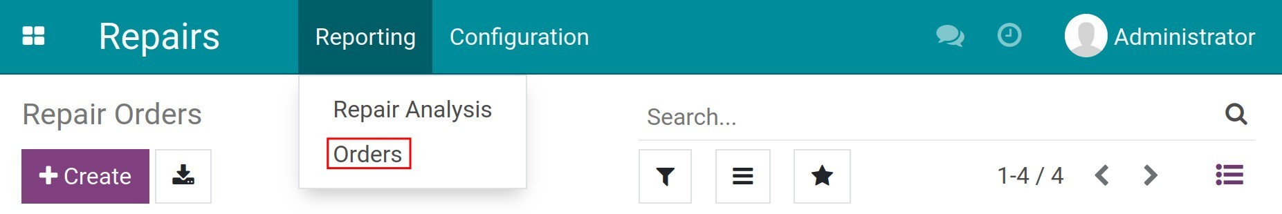 View repair report in Viindoo