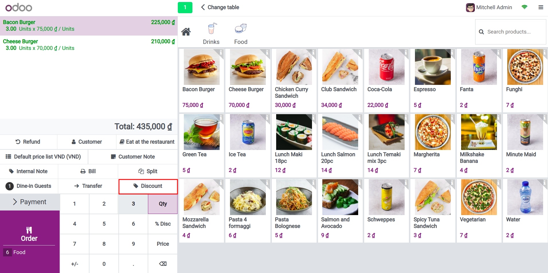 Applying global discount on order interface with Viindoo PoS