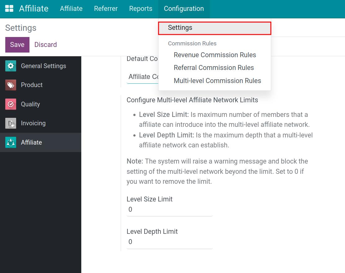 Configure Multi-level Affiliate Network Limits in Viindoo Affiliate