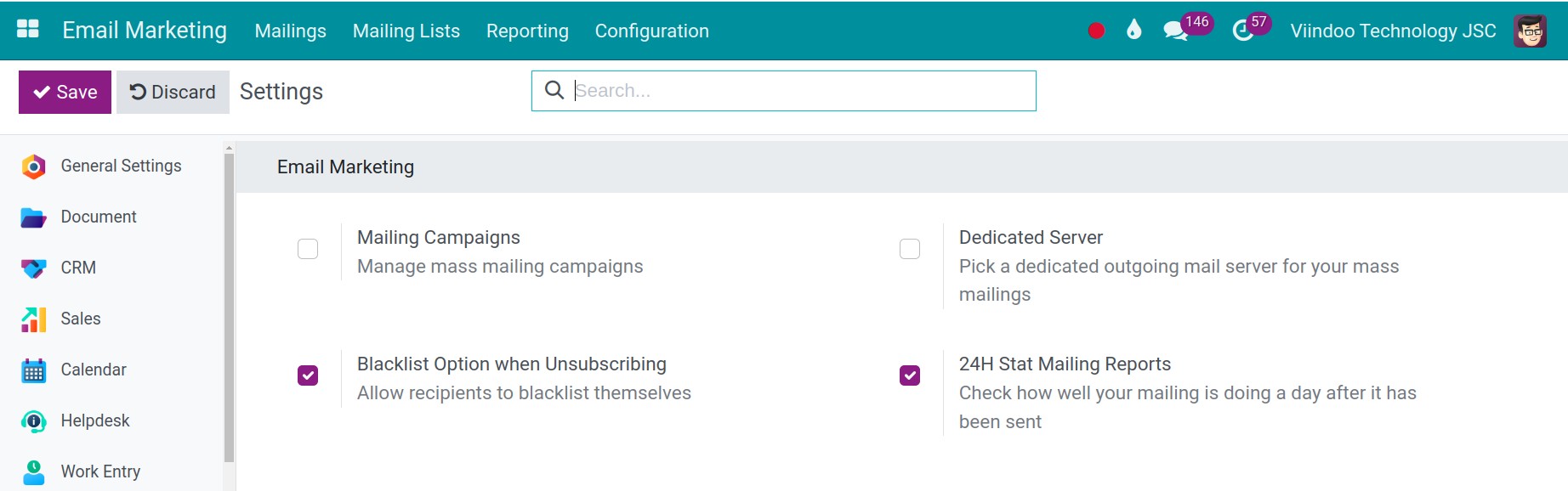 Email marketing configuration
