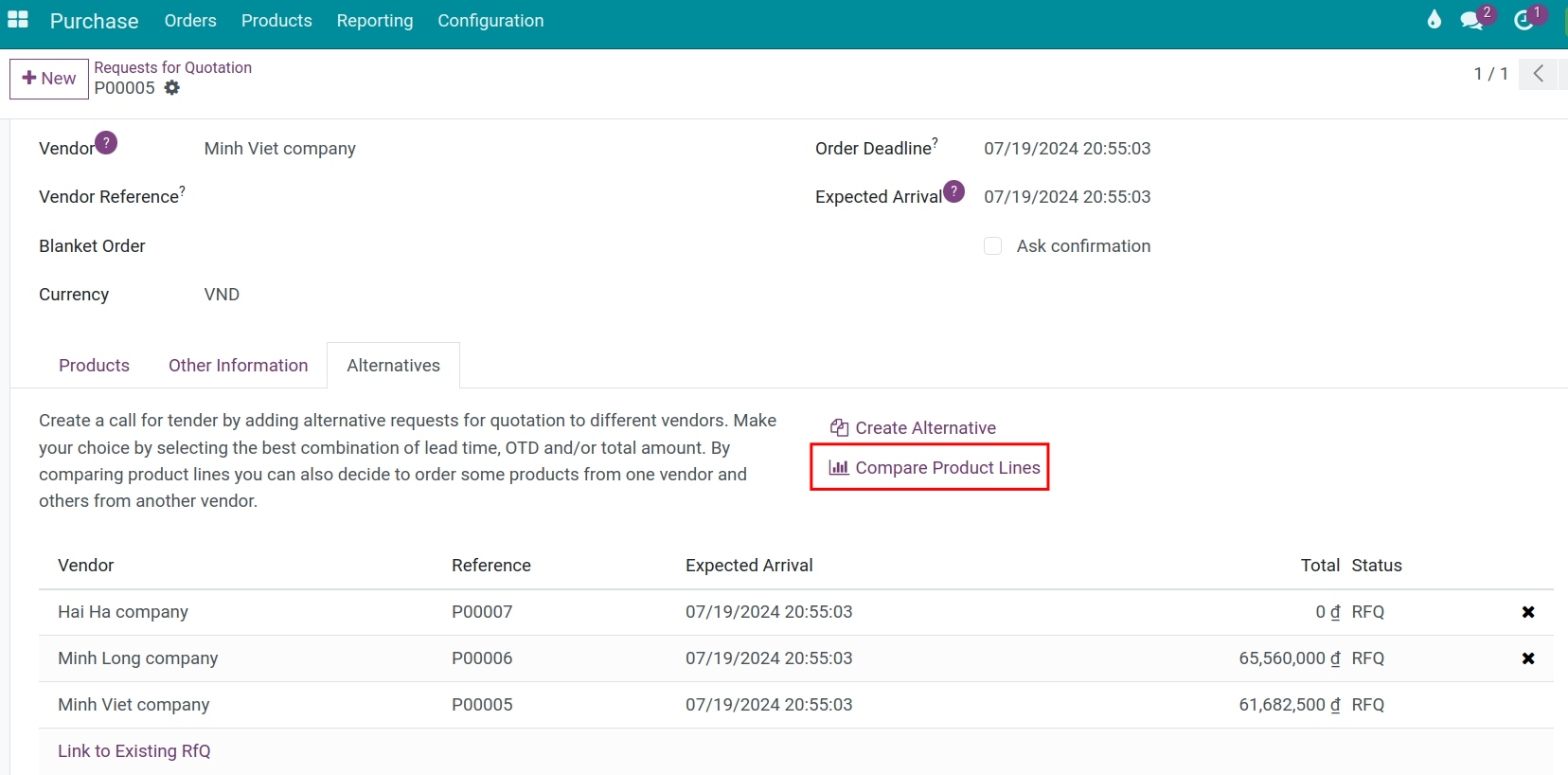 Compare vendors pricing for same product