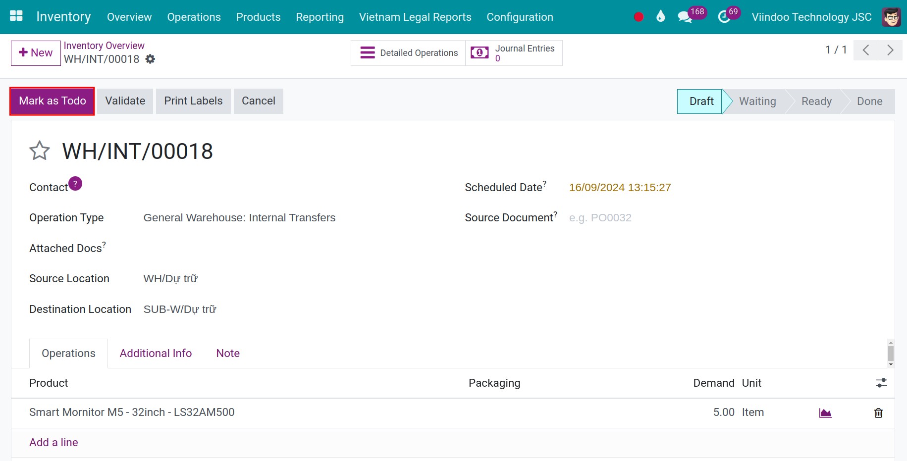 Mark a transfer order as todo