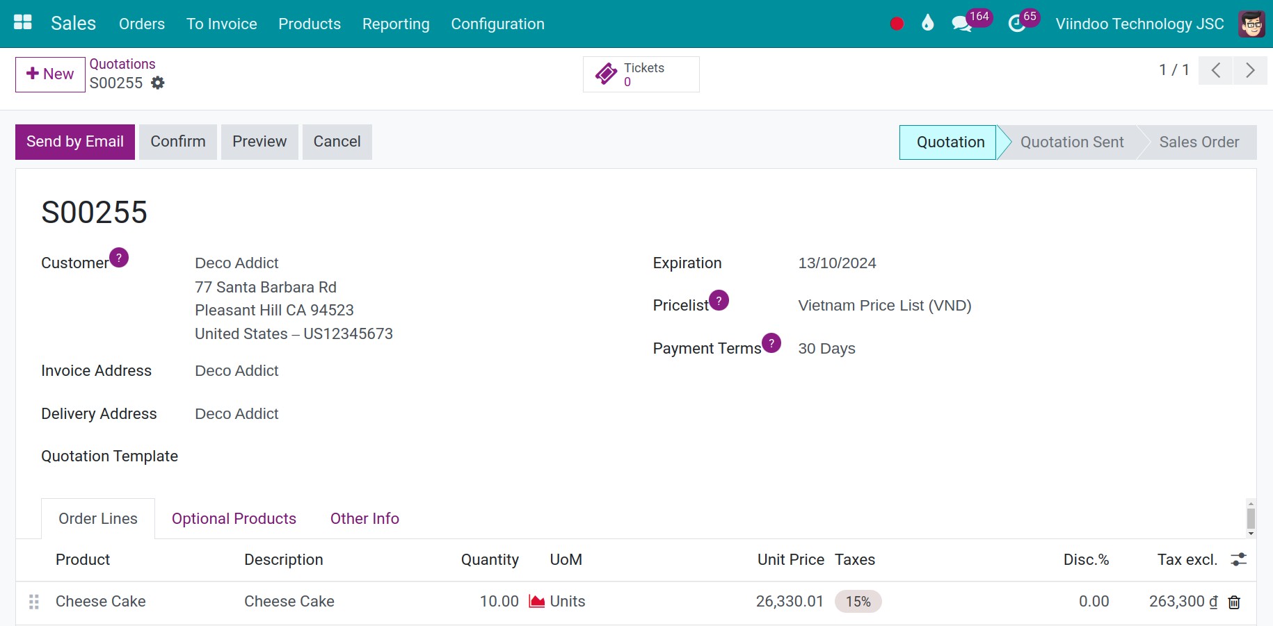 Sales order in Viindoo