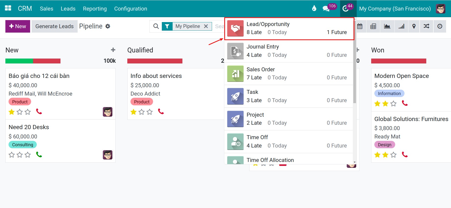 View undone activities assignments on viindoo crm