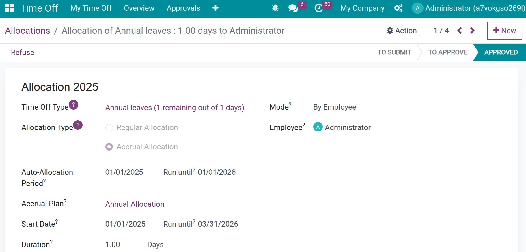 Duration annual leave allocation
