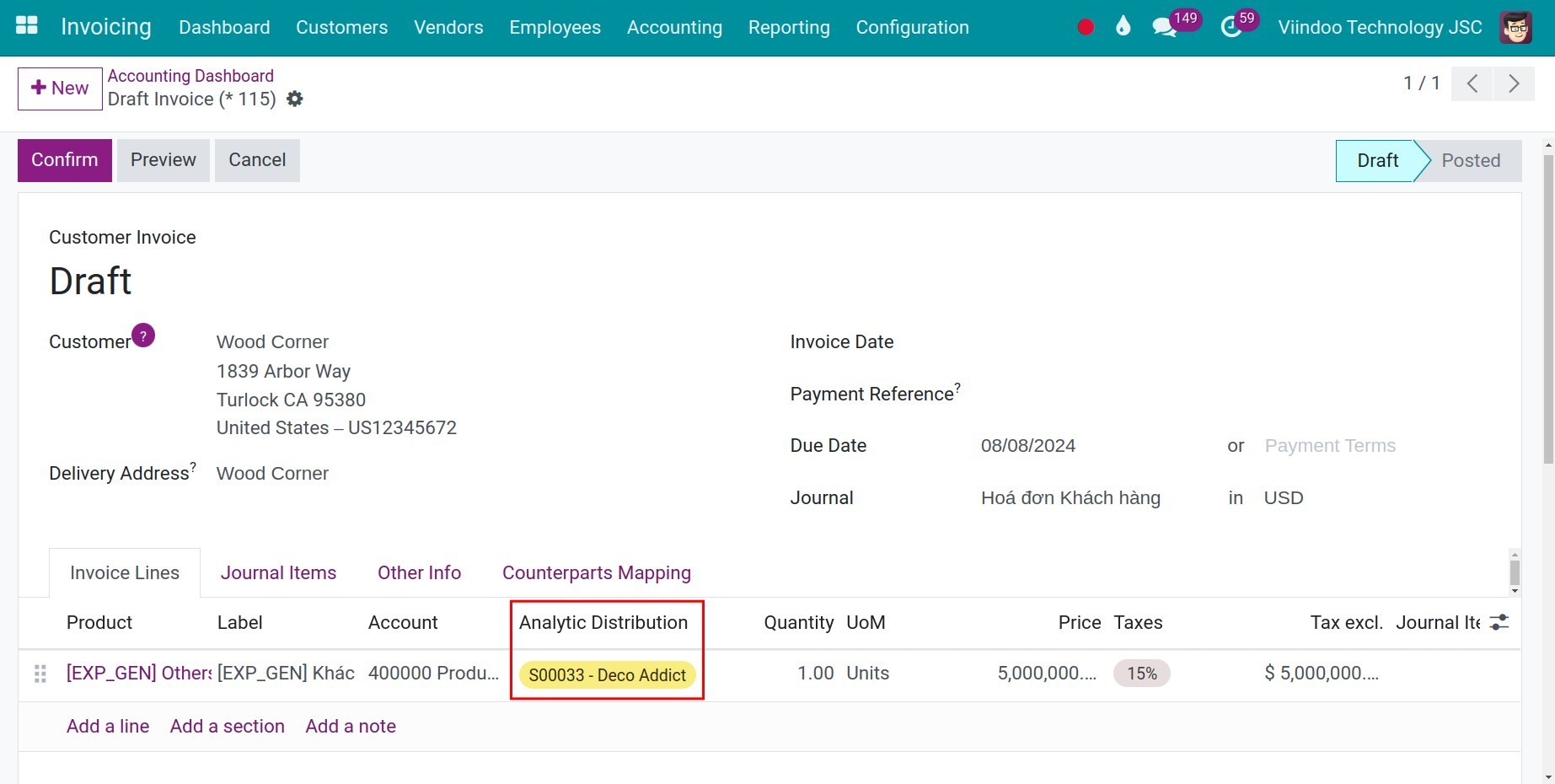 Attach an analytic account on invoice