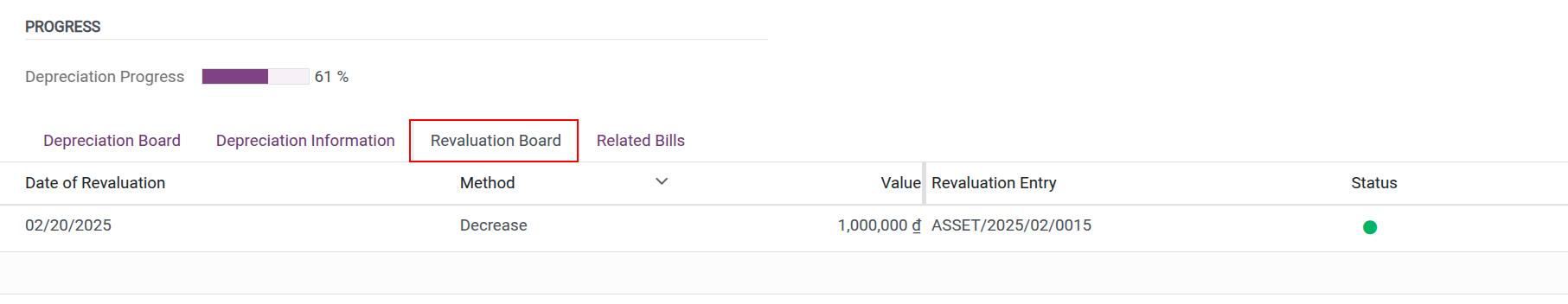 Record asset revaluation information in Viindoo Accounting app