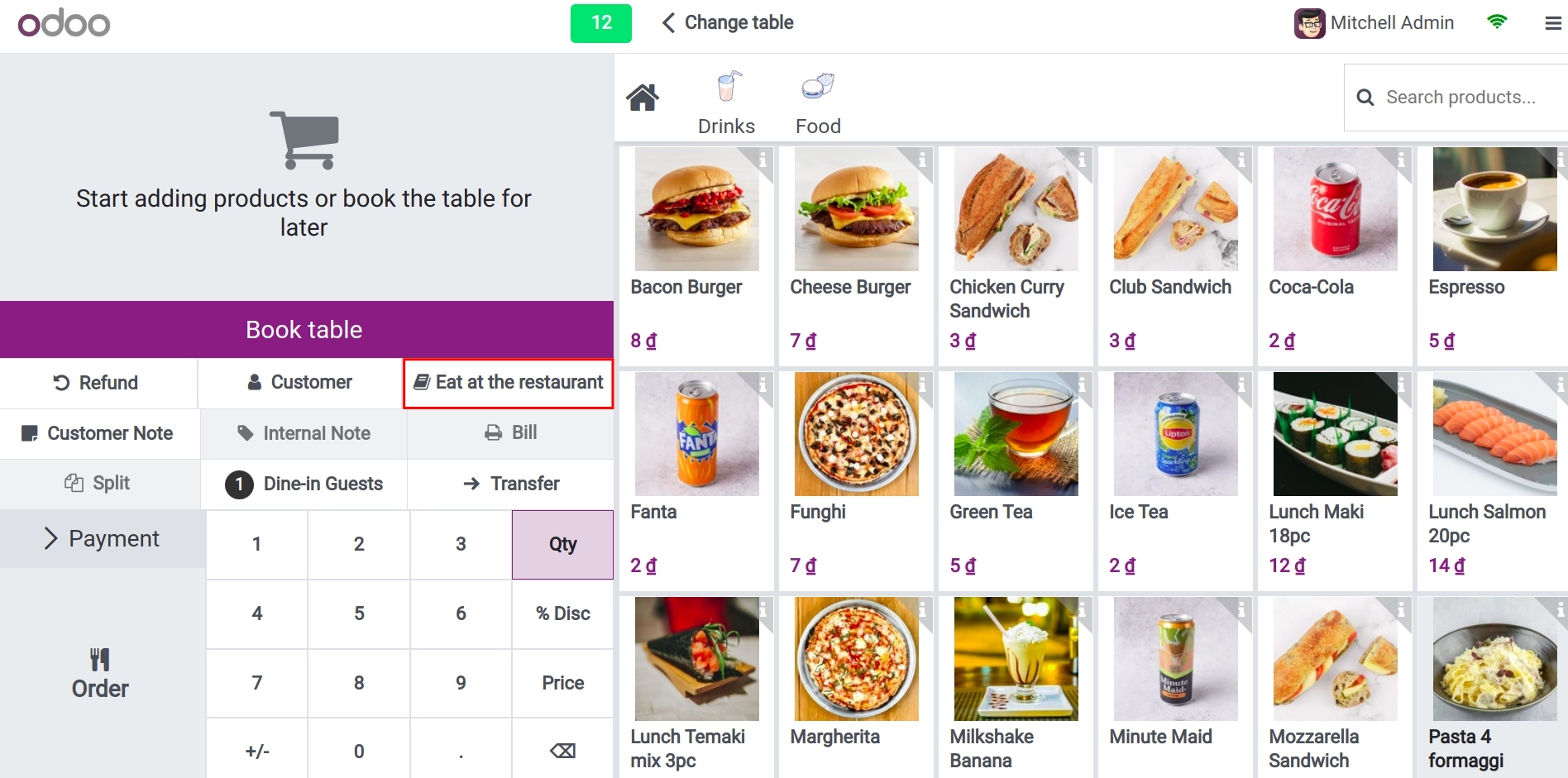 New session interface at POS in Viindoo software