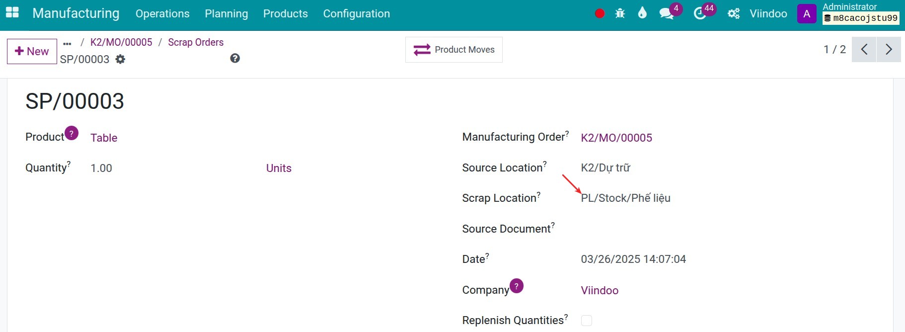 A list of Journal Entries generated in Receipt in Viindoo