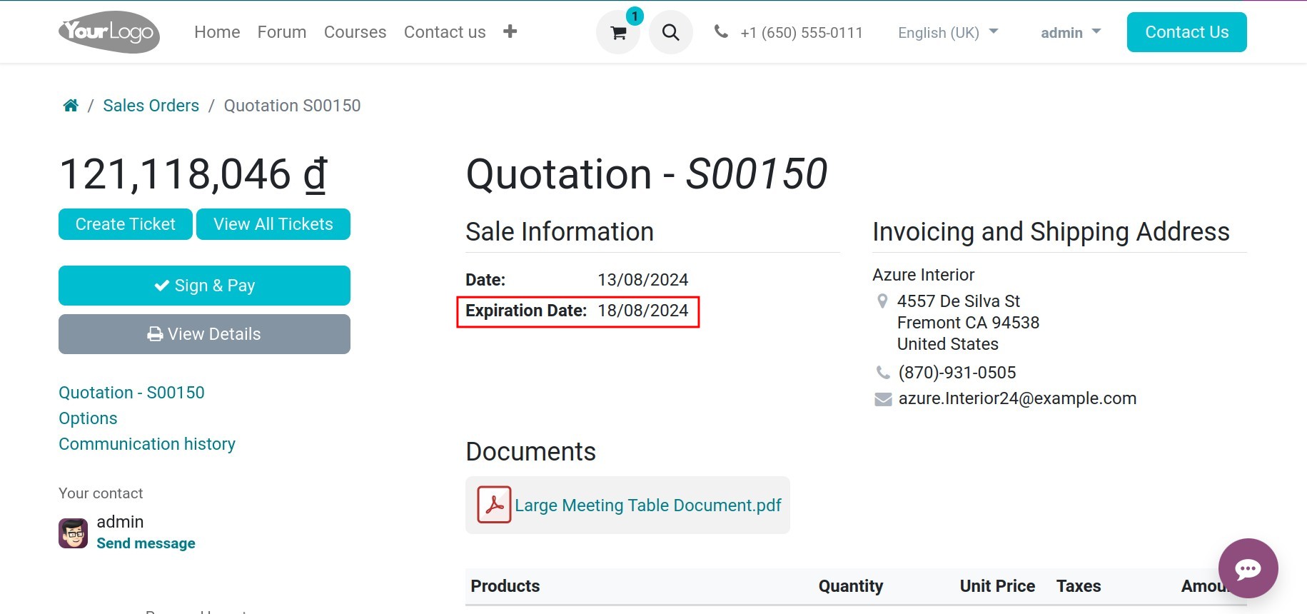 Expiration dates of quotation in Viindoo