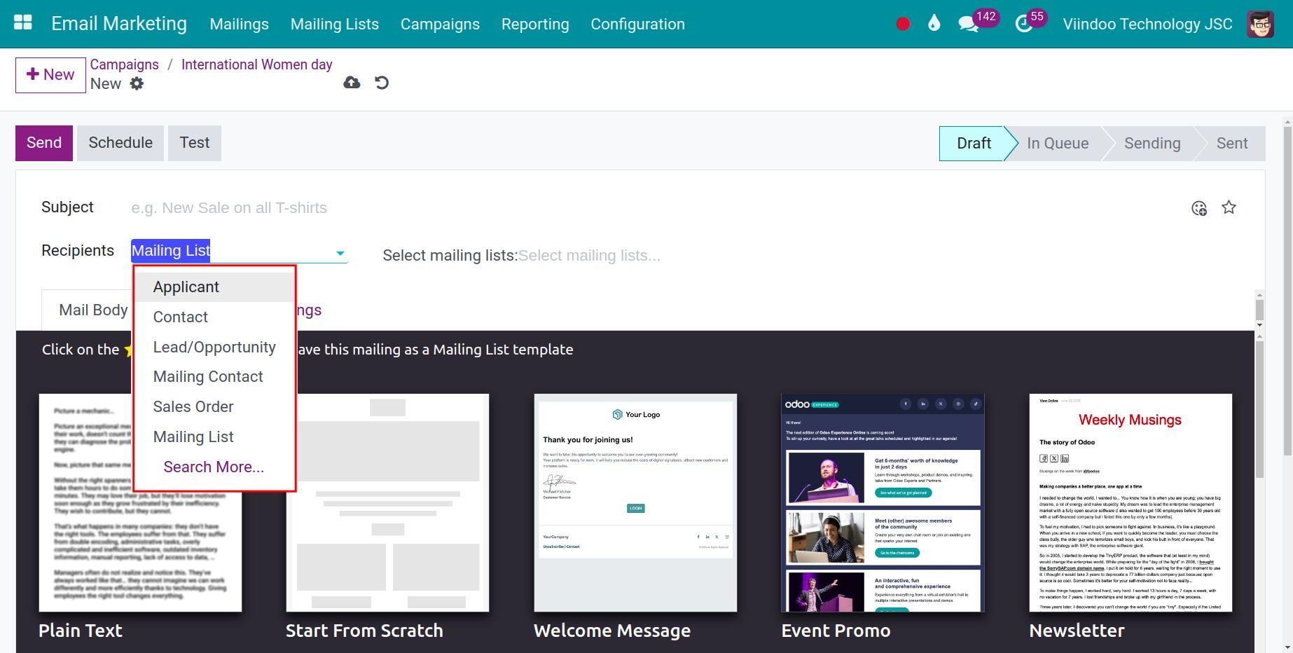 Edit email marketing content in Viindoo