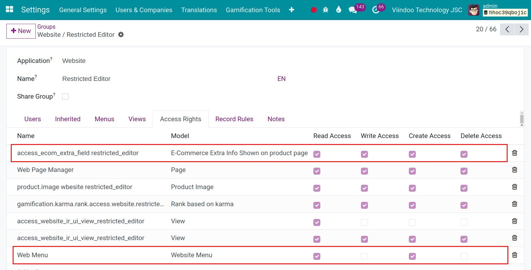 Distinguish between the action accesses in a group