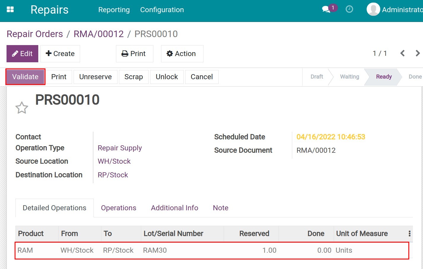 Confirm components and supplies order