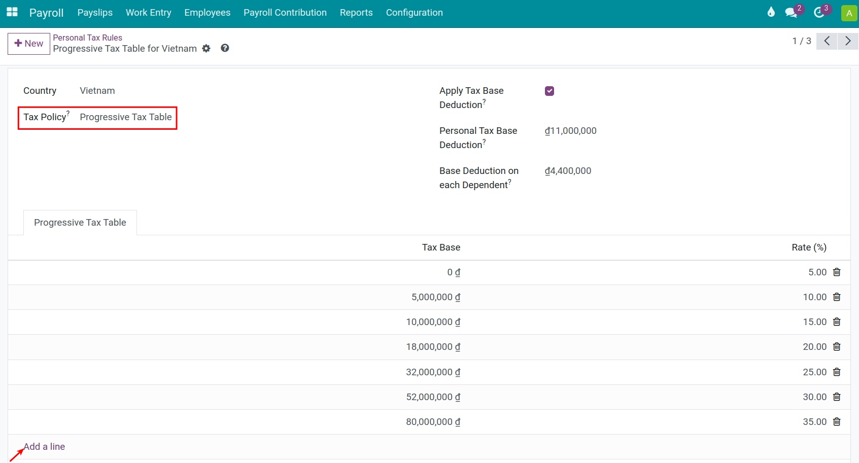 Viindoo progessive tax table policy