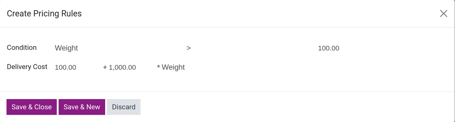 Pricing rules for shipping in Viindoo