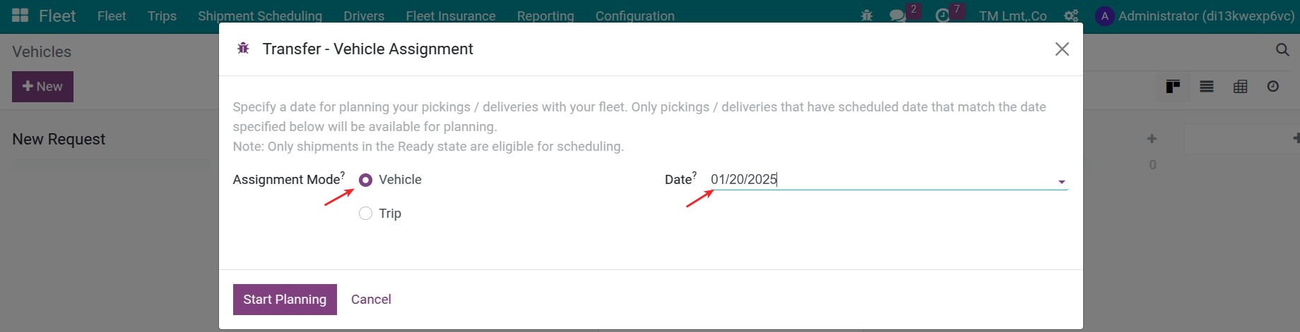 Shipment Scheduling for vehicles