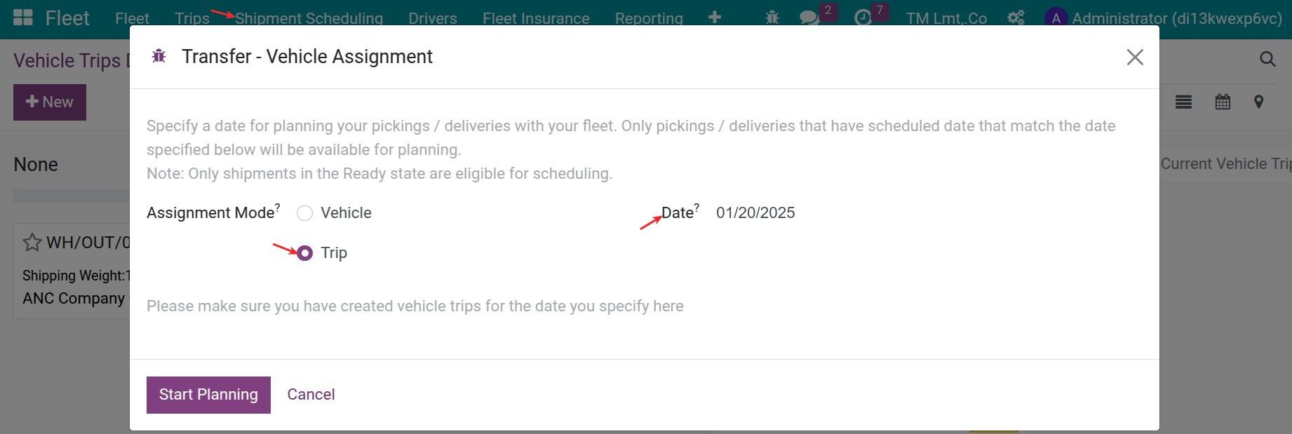 Shipment Scheduling for vehicles