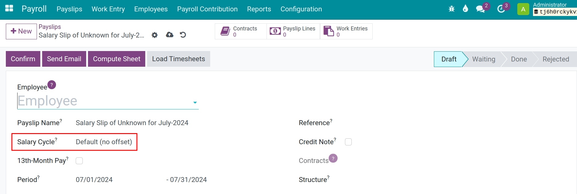 Edit default salary cycle on payslip