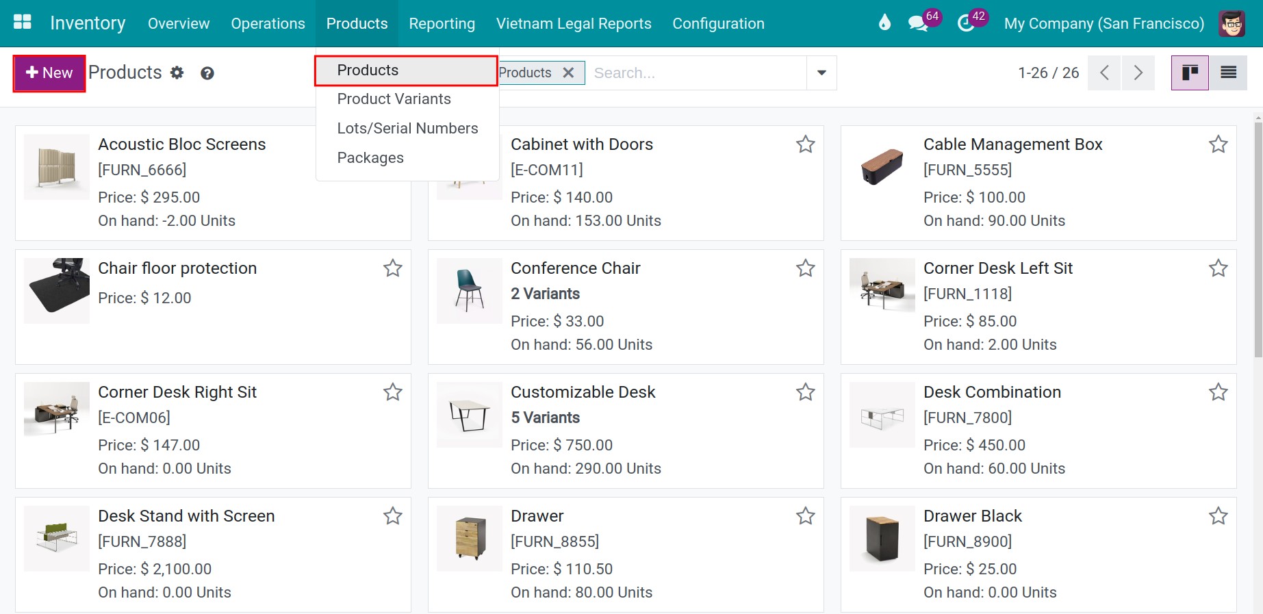 Create new product in Inventory app Viindoo