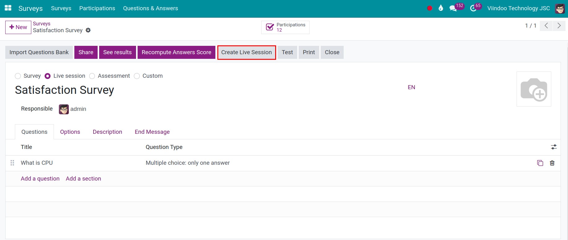 how to start live survey session