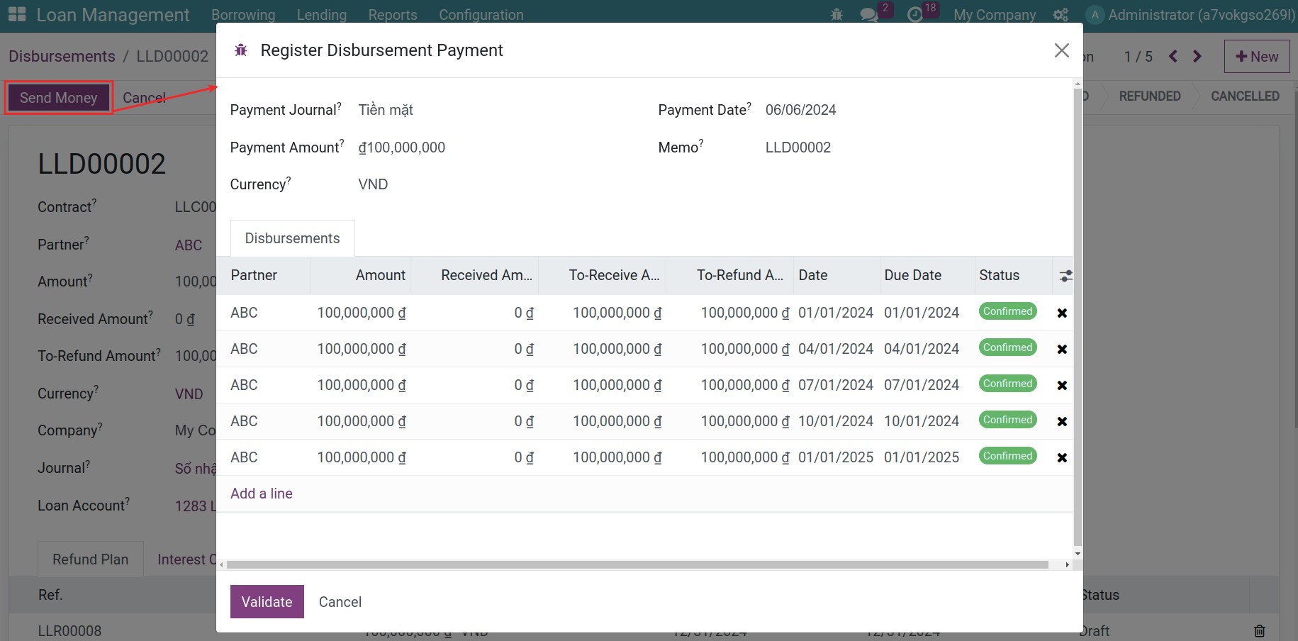 Record the payment of disbursement
