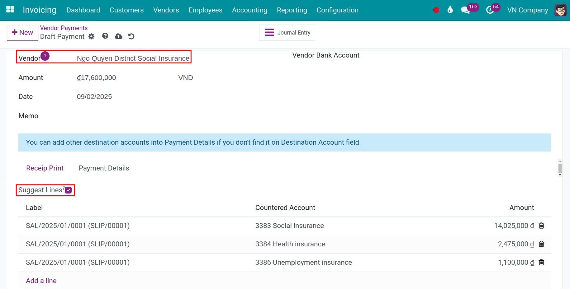 Insurance payment - Viindoo Accounting