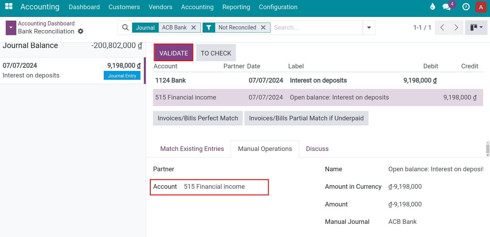 Choose the accounting account of interest