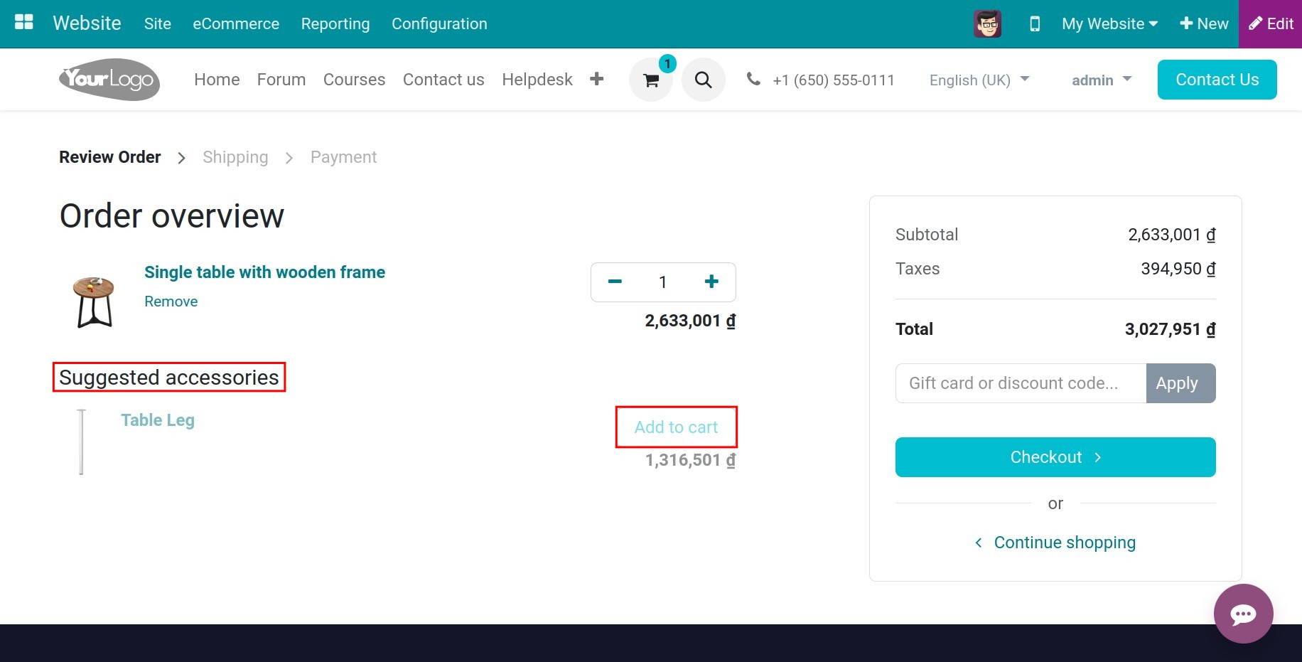 Add accessory products to cart - Viindoo