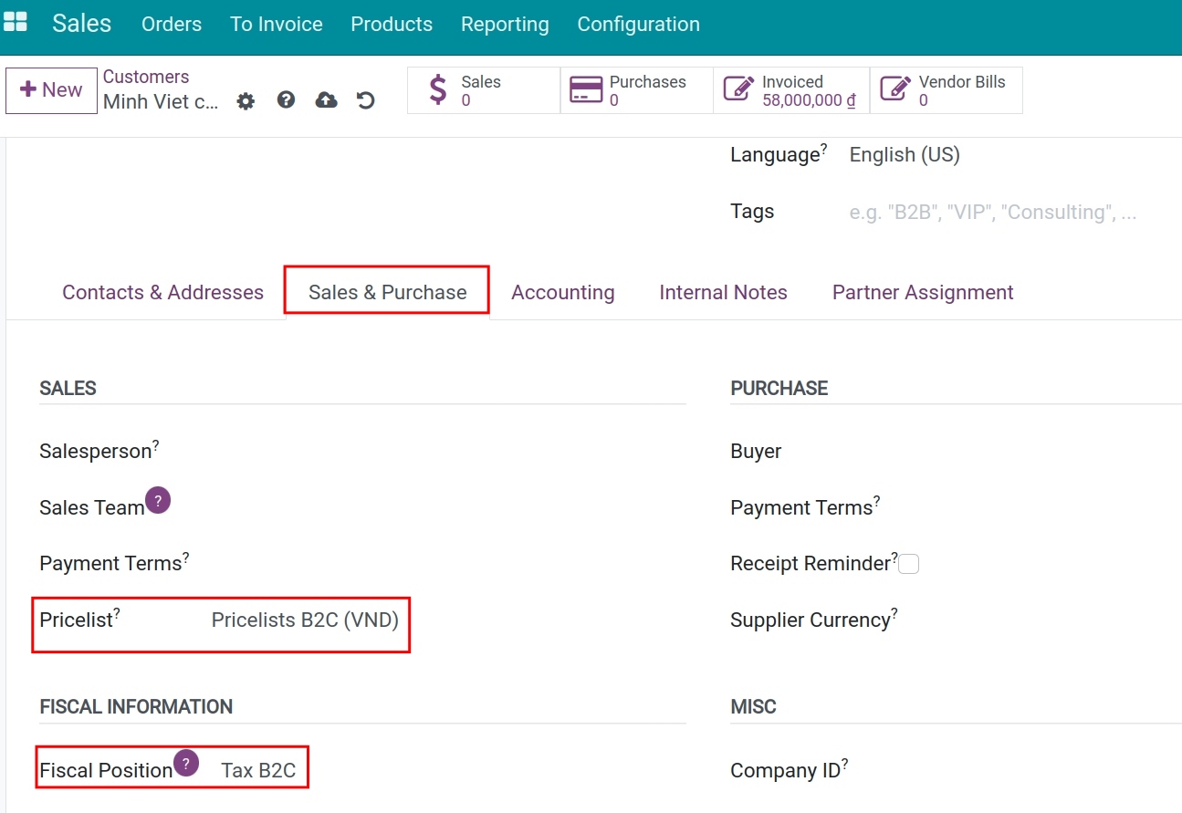 Configure Fiscal positions on customer- Viindoo Accounting