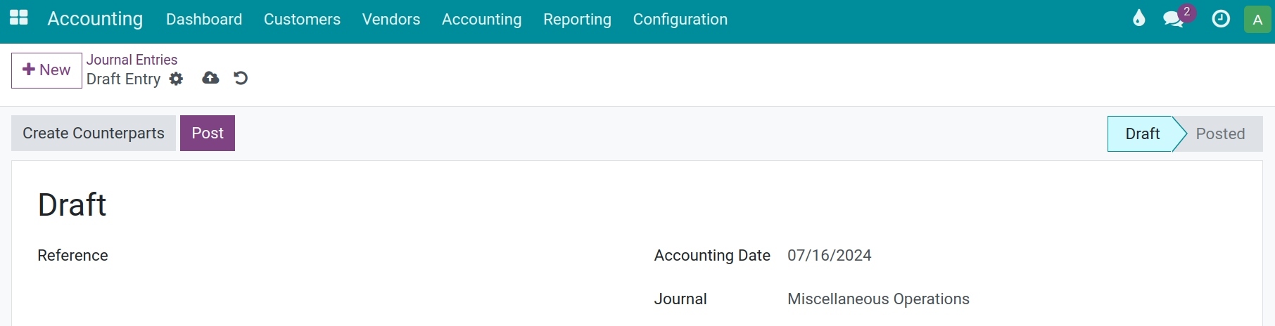 General Information to a journal entry in Viindoo Accounting