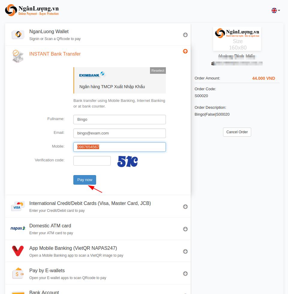Enter the payment information