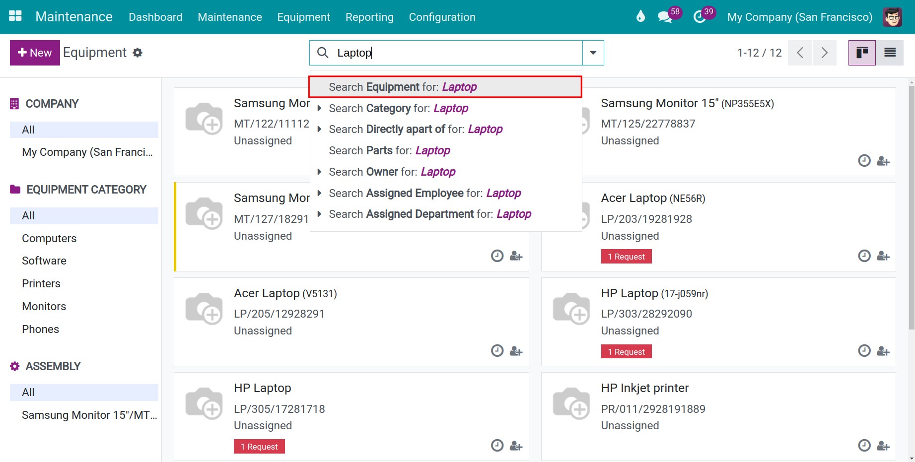 Find the equipment by using the serial number