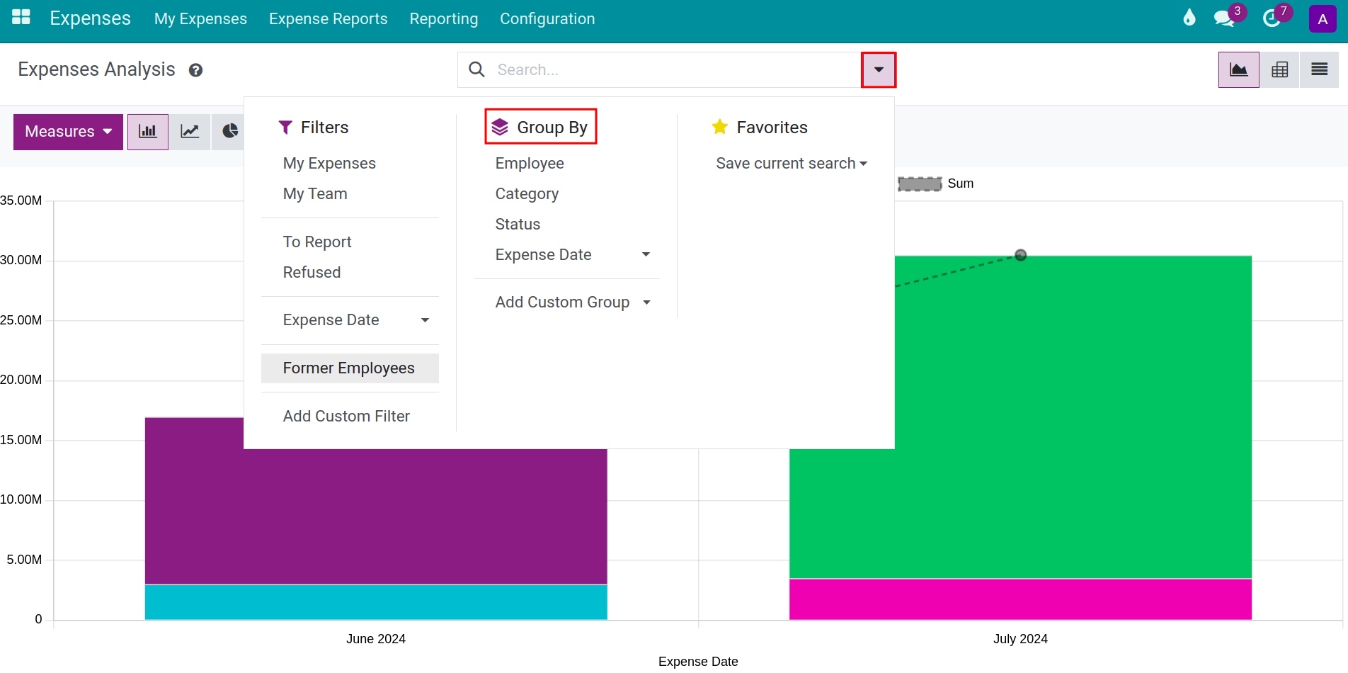horizontal axis in employee expense report