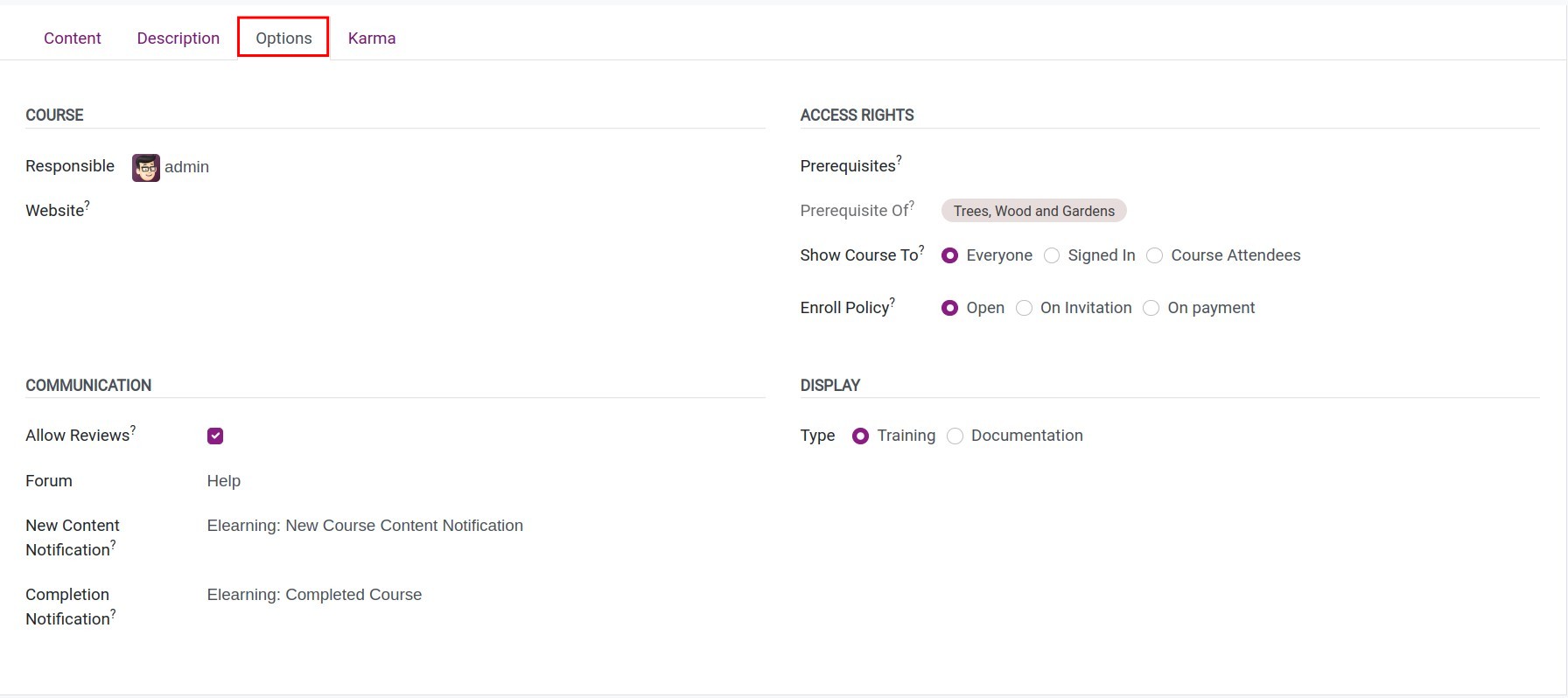 eLearning course options
