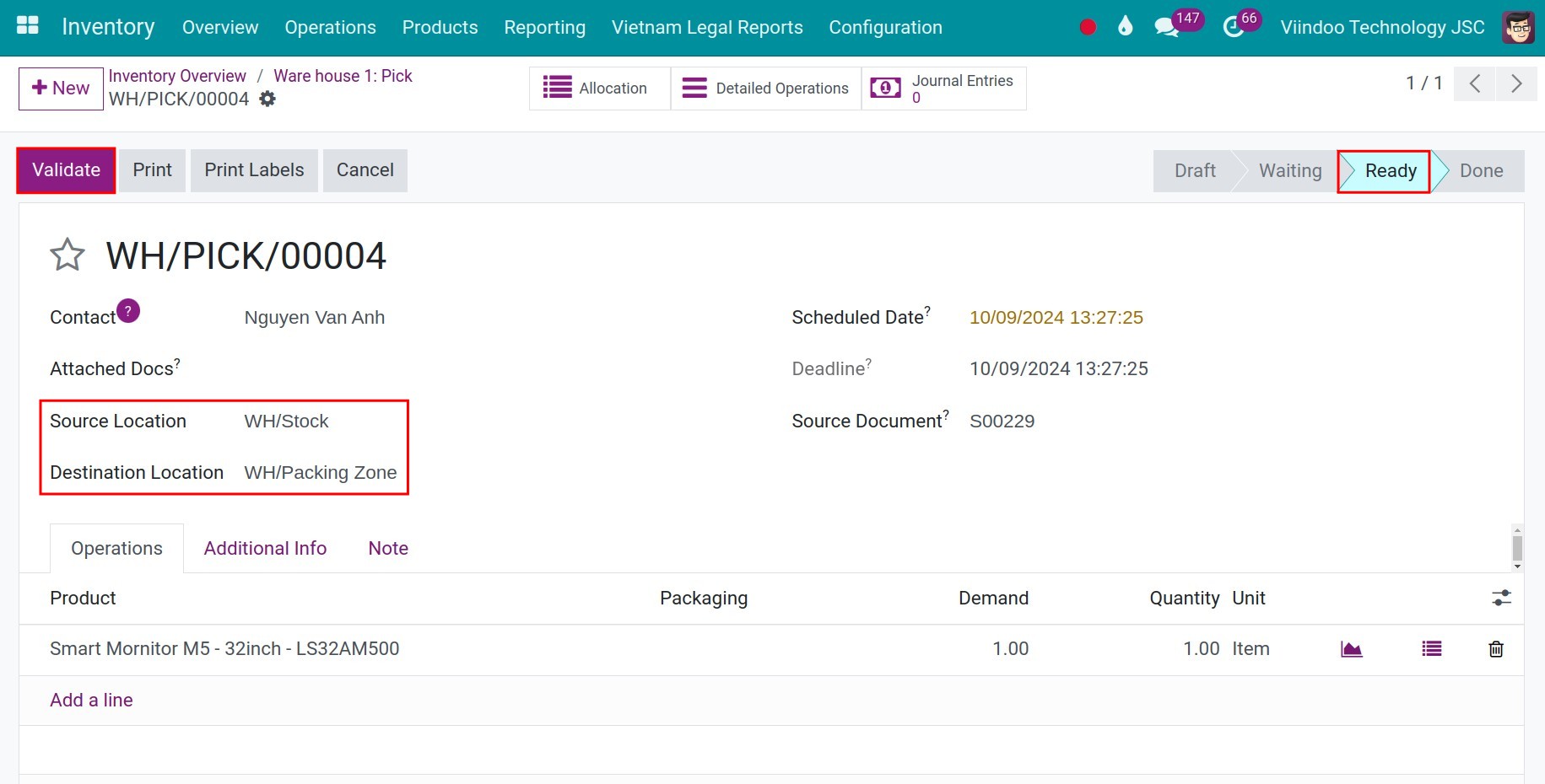 Confirm picking in Viindoo