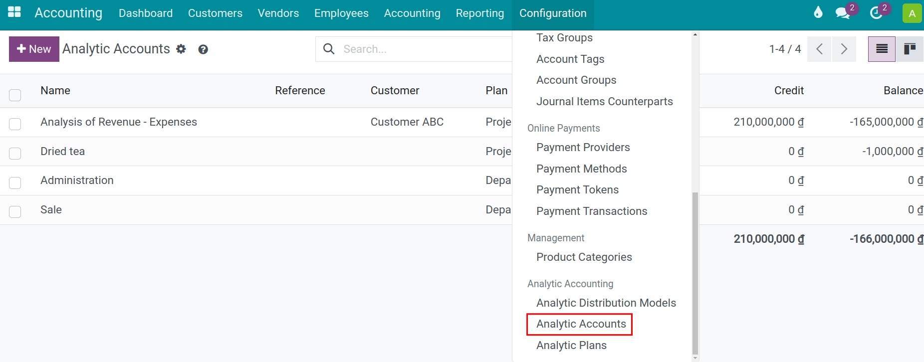 View analytic accounts - Viindoo Accounting app