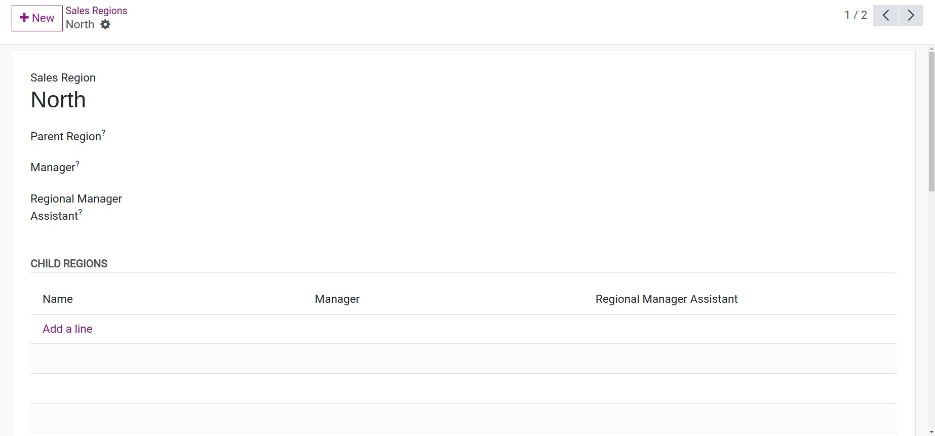 CRM sales regions detailed information in Viindoo