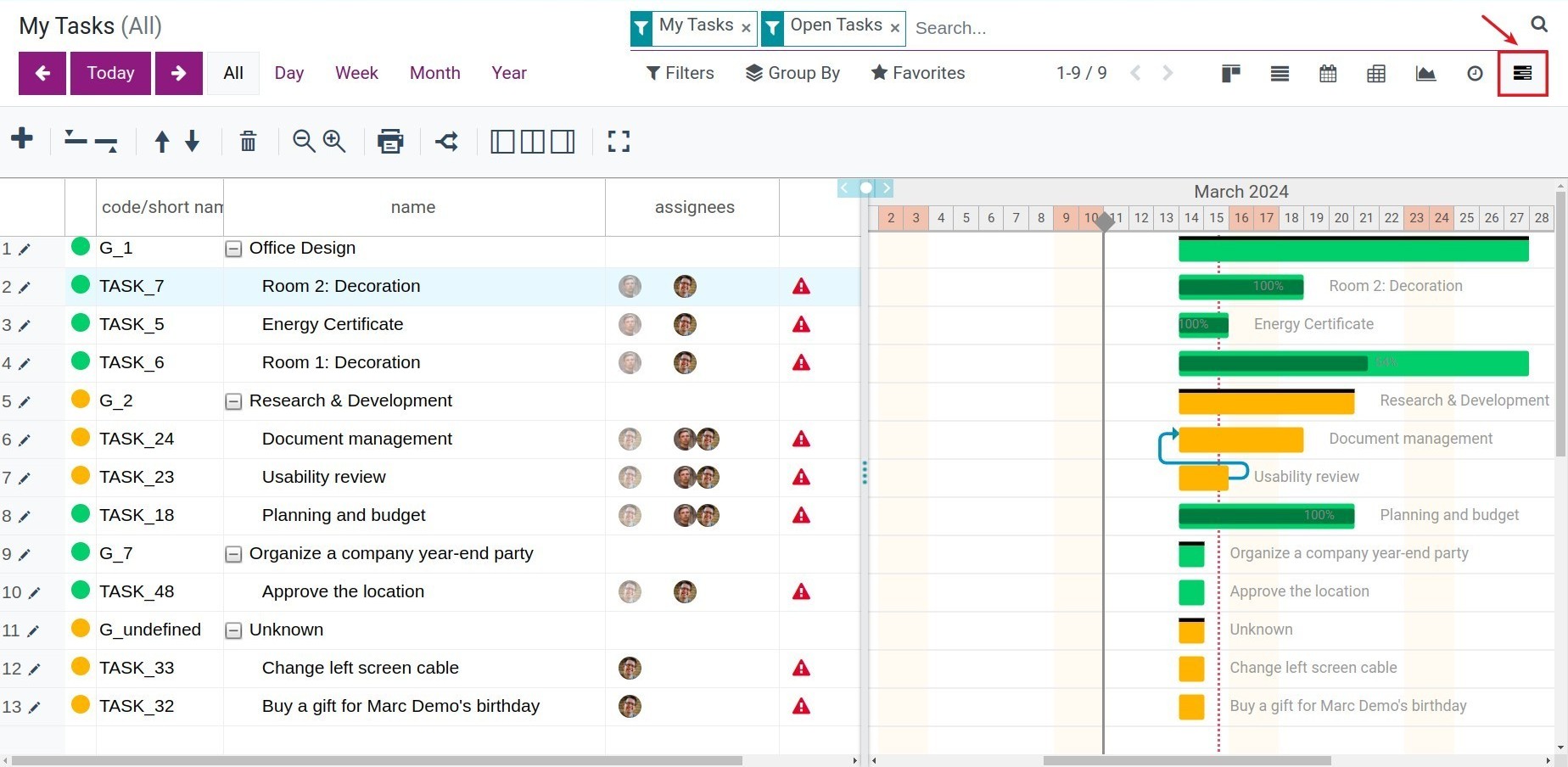 Task in Gantt view - Viindoo Project