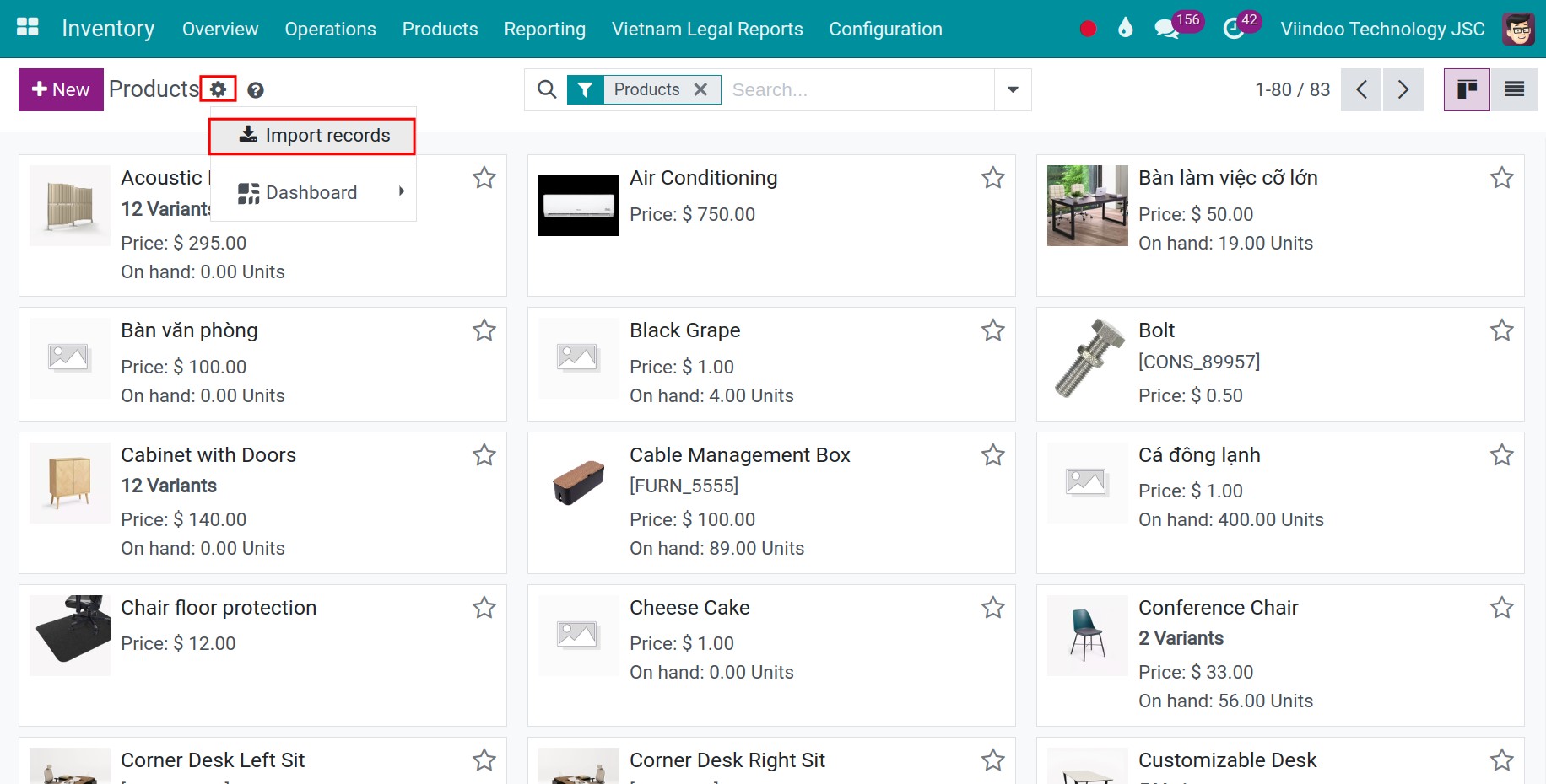 Access to Viindoo interface of import data