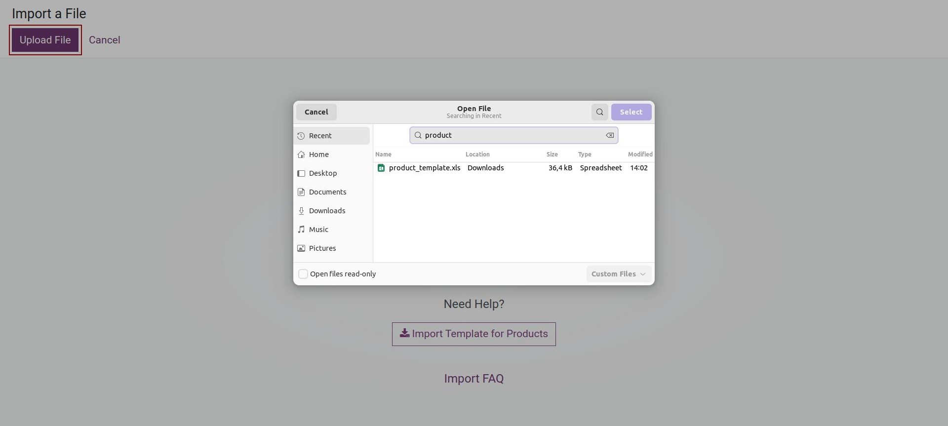 Select the file that needs to be loaded