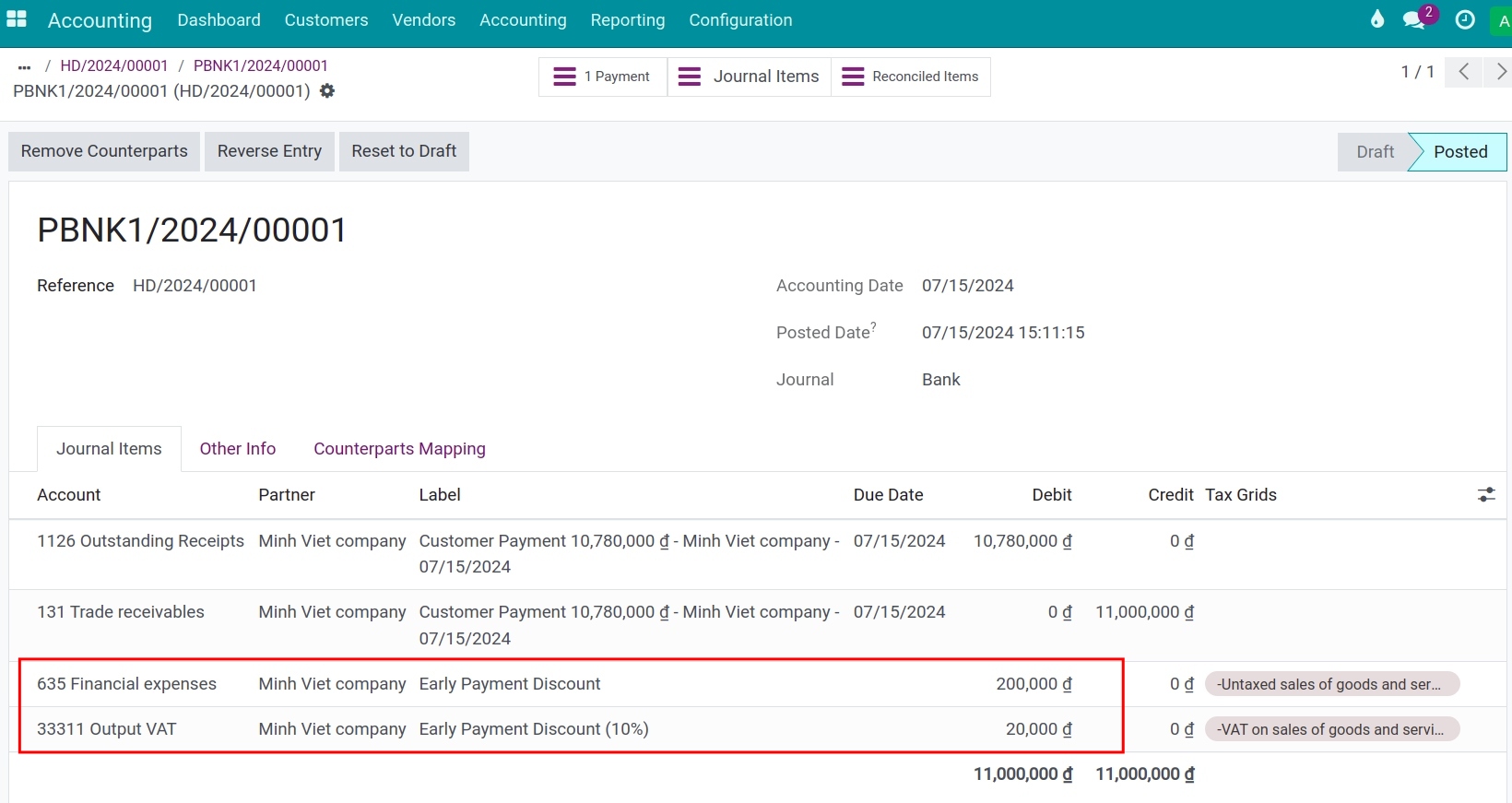 Journal items - Viindoo accounting software