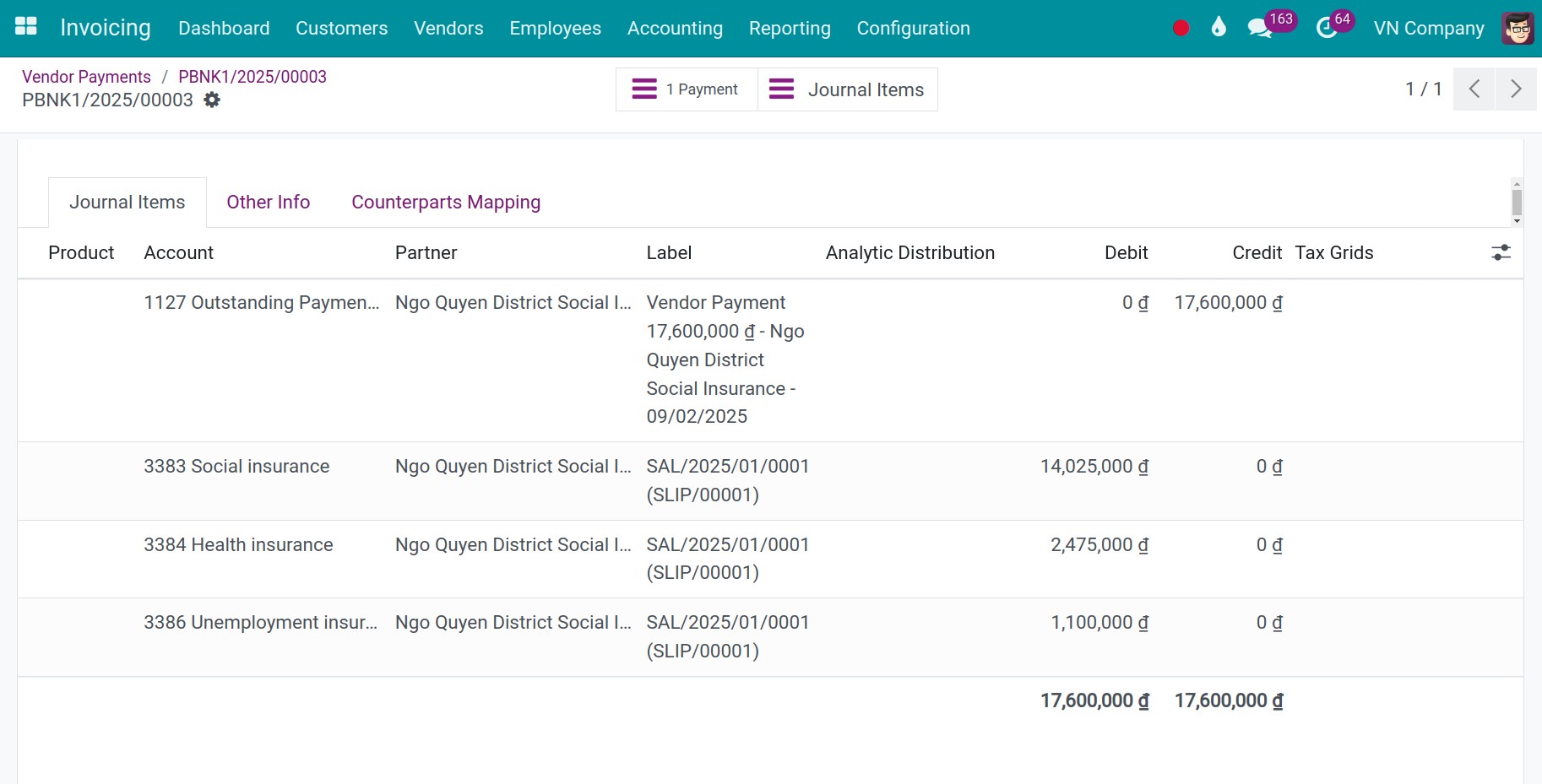 Insurance payment accounting entries - Viindoo Accounting