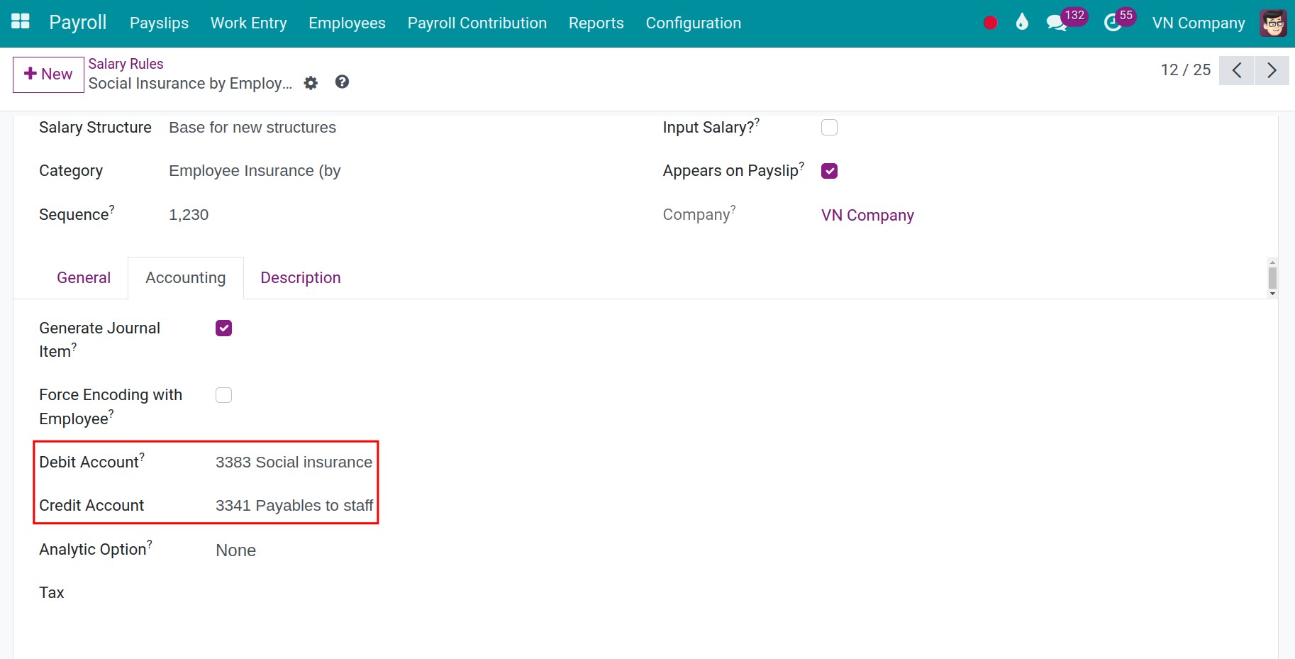Configure employee social insurance in Viindoo payroll accounting