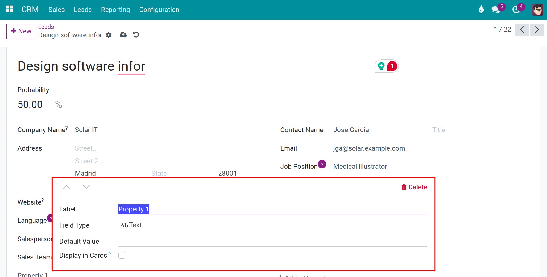set up a new property for the lead interface